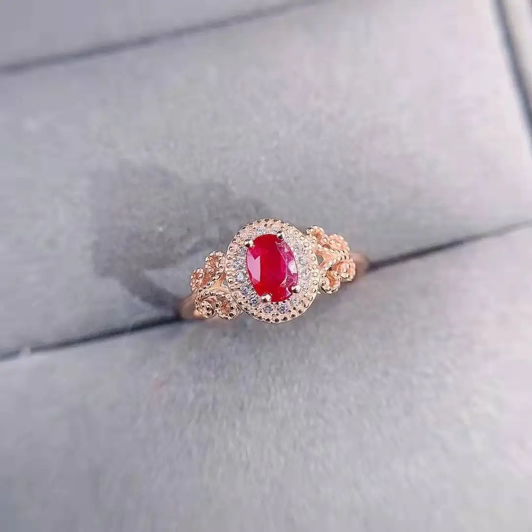 

100% Real S925 Silver Sterling Ruby Gemstone Ring for Females Wedding Bands Anillos De Engagement Origin Ruby Jewellry Women