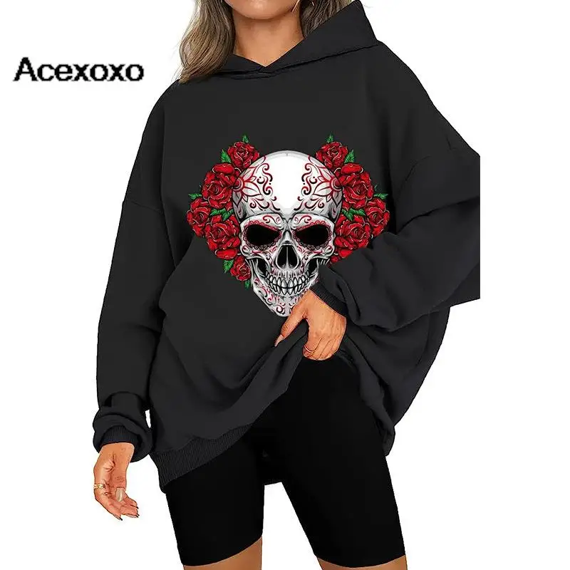 

Europe and the United States 2023 spring and autumn new women's Gothic wind skull hooded wool