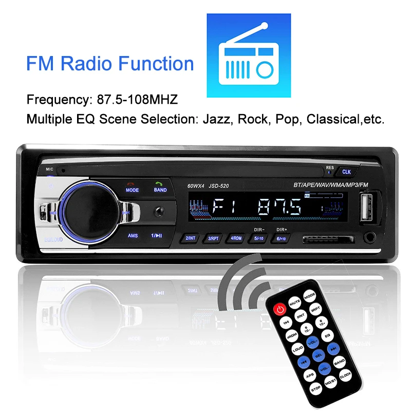 VIGORTHRIVE Car Radio 1DIN USB MP3 Player SD Bluetooth FM Receiver WMA/WAV Cheap 4*60W EQ with Steering Wheel Remote Control |