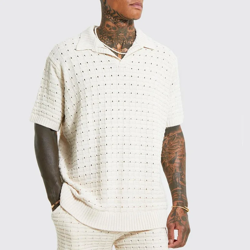 

Men's Elastic Loose T-shirt Sweater Men's Knitted Short Sleeve Casual T-shirt Men's V-neck T-shirt Men's