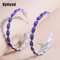 kymyad bohemian handmade turquoise hoop earrings for women big circular statement silver color bohemian earings fashion jewelry