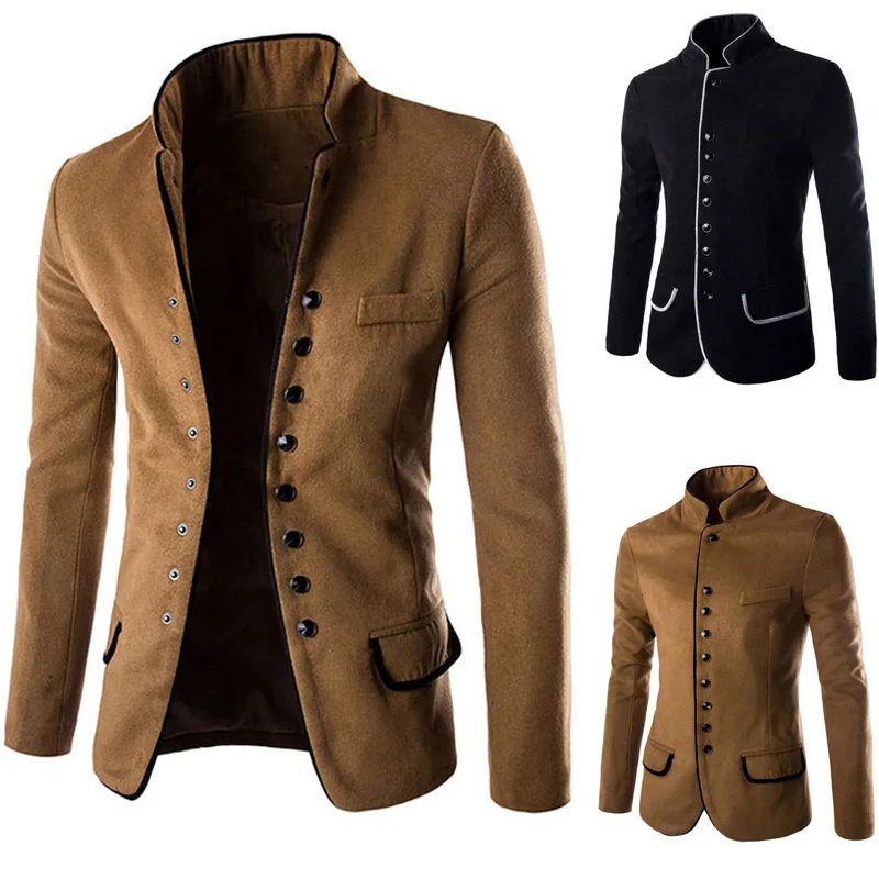 Mens Blazer Casual Vintage Single Breasted Long Sleeve Loose Autumn Cosplay Warm Jackets Plus Size