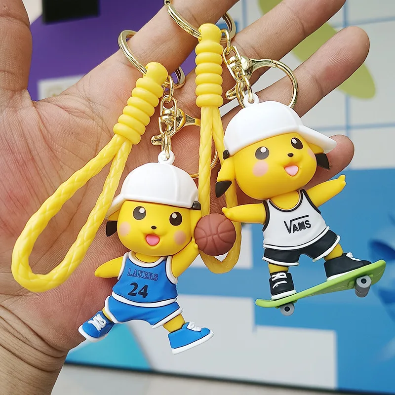 

Takara Tomy Pokemon Cute Sport Pikachu Key Chain Cartoon Skateboard Basketball Three-Dimensional Doll Car Bag Keychain Pendant