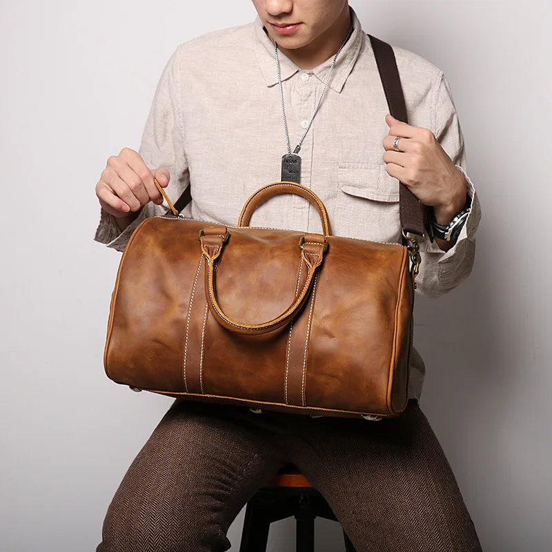 Wholesale New Men's Leather Handbags Crazy Horse Leather Short Distance Business Travel Bags Simple One Shoulder Messenger Bag
