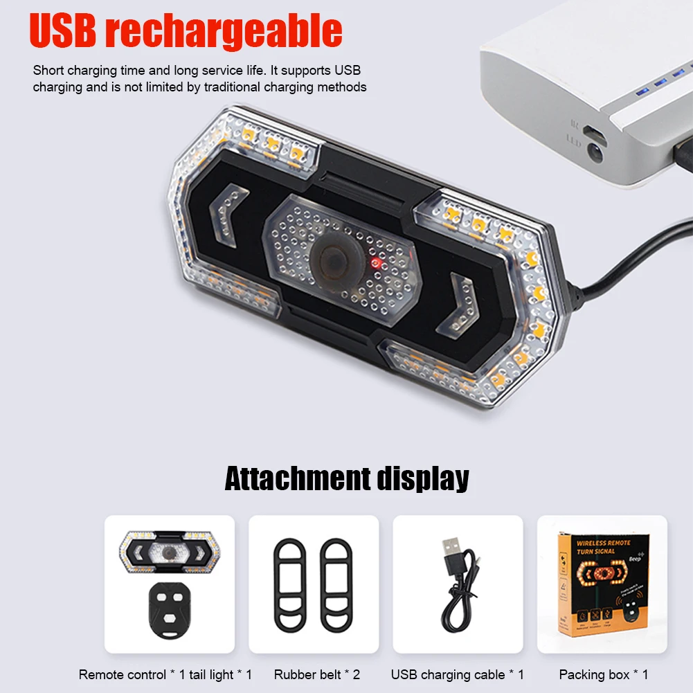 

Поворотный сигнал, перезаряжаемый через USB, задний фонарь для велосипеда, дистанционное управление, велосипедные аксессуары, запасные част...