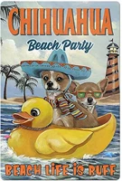 dog retro metal tin sign chihuahua beach party beach life is ruff metal poster shop living room home art wall decoration plaque