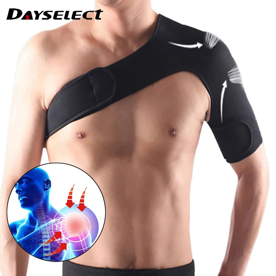 

1PCS Adjustable Gym Sports Care Single Shoulder Support Back Brace Guard Strap Wrap Belt Band Pads Black Bandage Men & Women