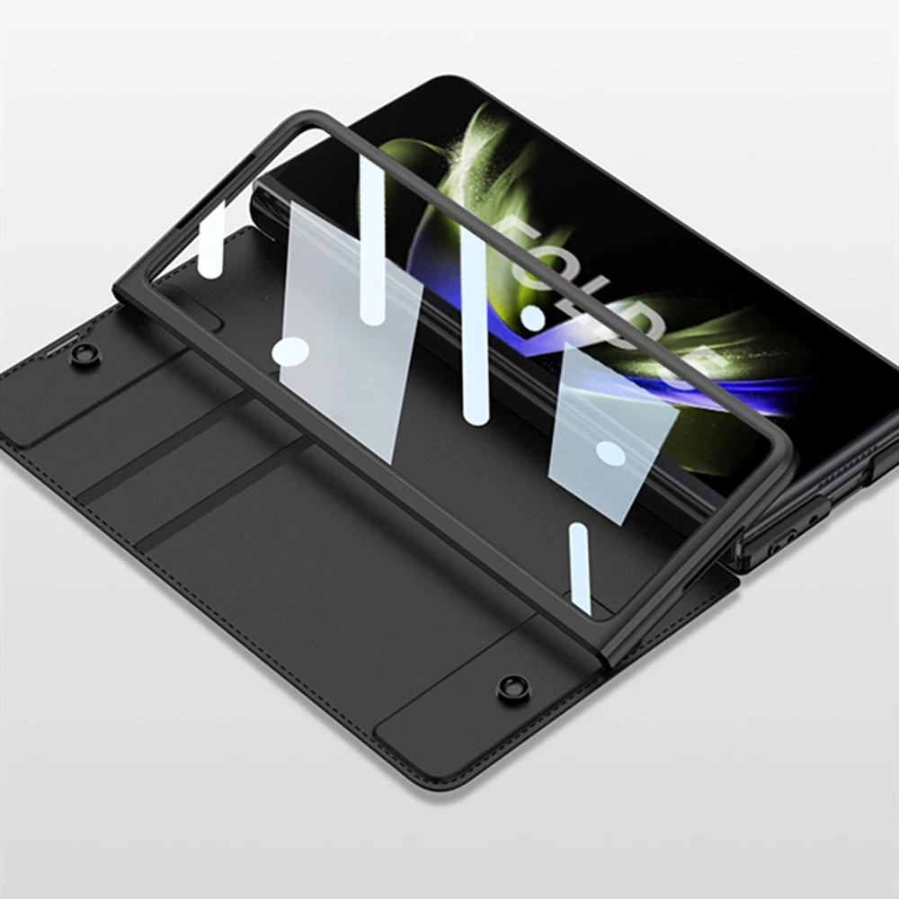 Armor Full Body Protective Cover for Samsung Galaxy Z Fold 5 Case Fold5 Cover Leather Skin with S Pen Holder Screen Protector
