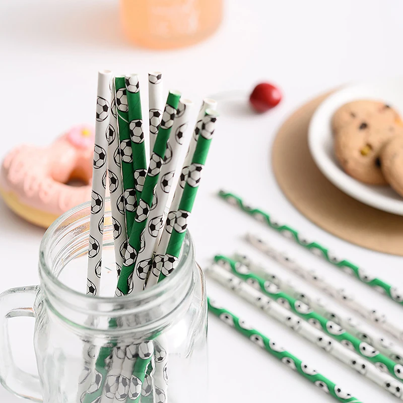 25 Упаковок Биоразлагаемых Бумажных Соломинок Декор Для Футбольной Тематической