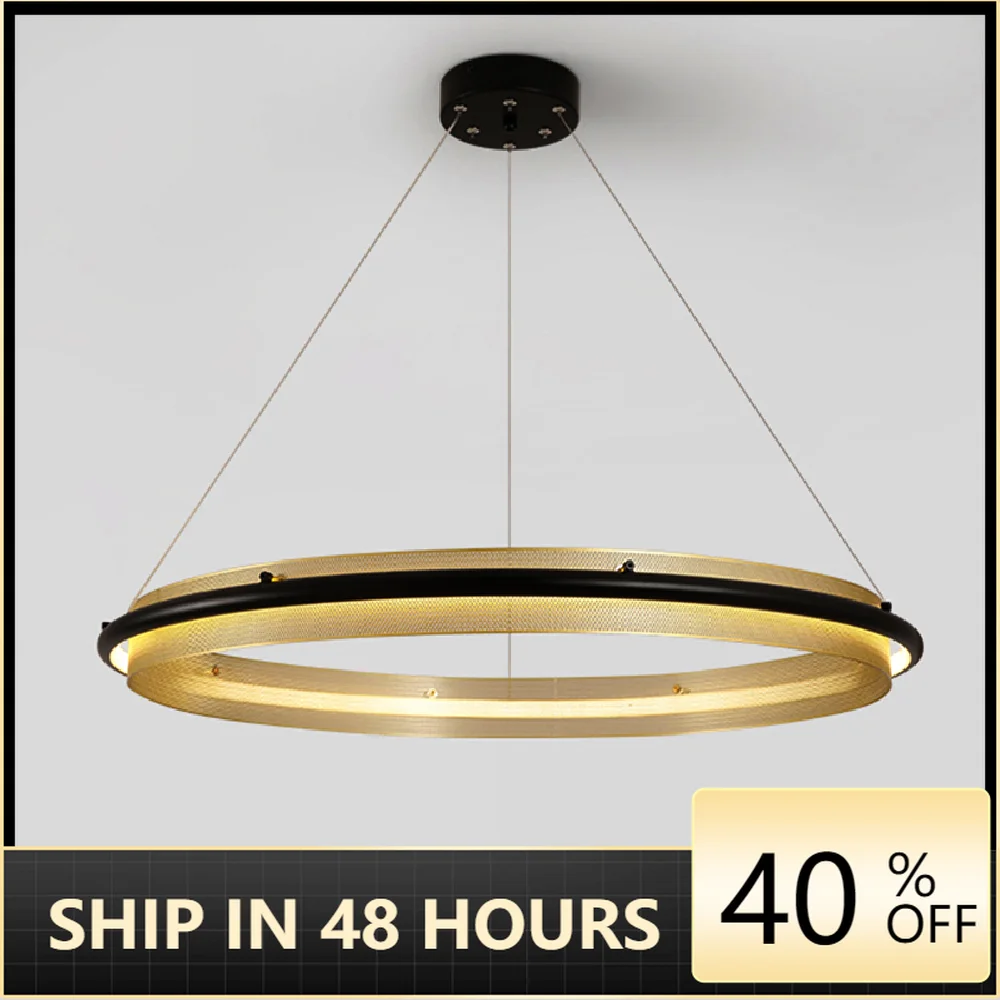

Black Plus Gold LED Pendant Light Simple Round Rings Postmodern Hanging Lamp For Dining Bar Restaurant Indoor Home Decoration