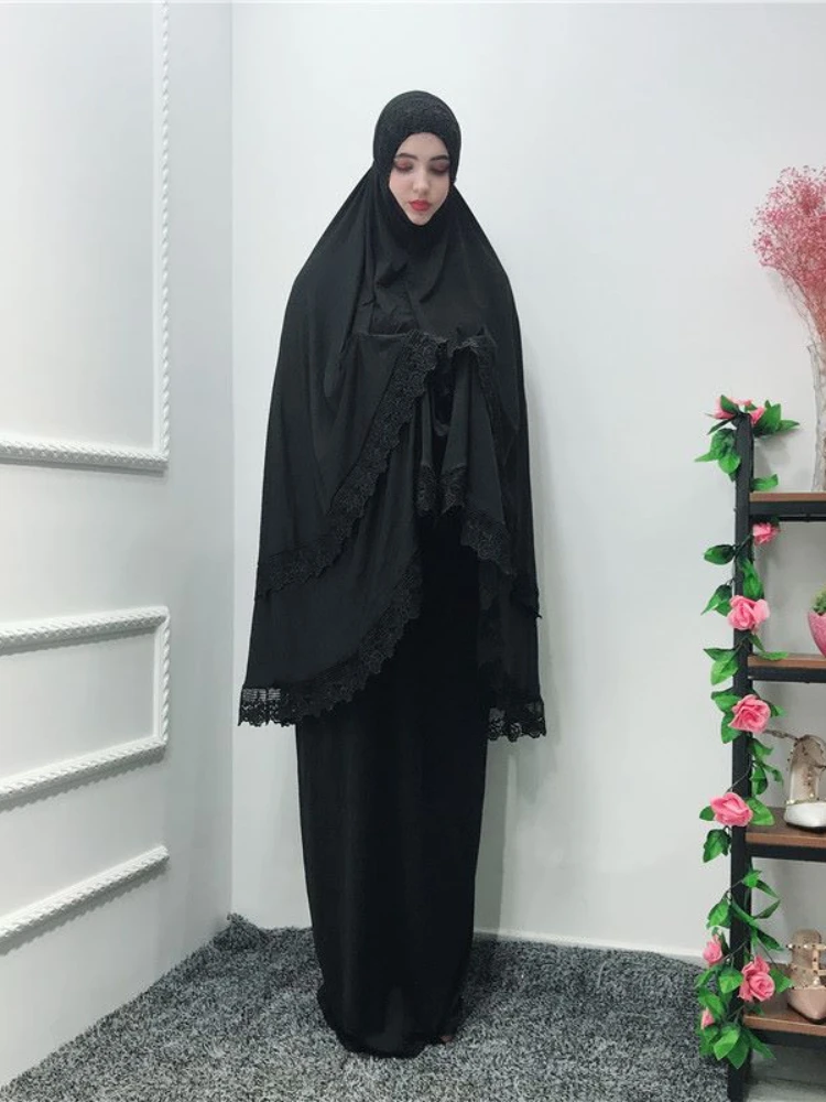 Two Piece Set Prayer Garment Dress Muslim Women Abaya Jilbab Hijab Long Khimar Musulman Ramadan Skirt Sets Islamic Clothes Niqab