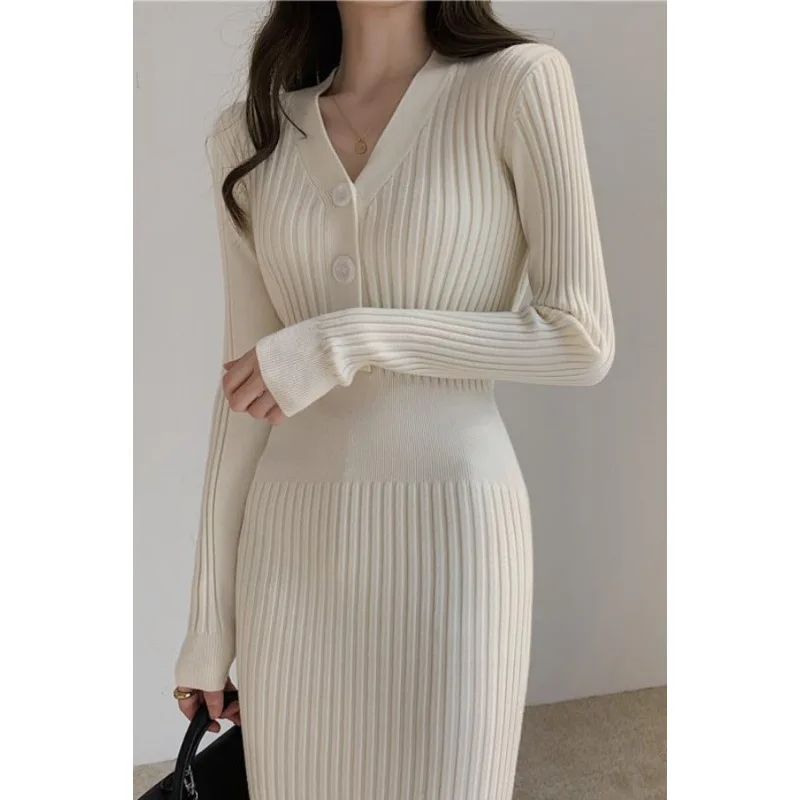 With Jacket With Slim Knee-Length Wool Skirt Autumn And Winter Waist Western-Style Bottoming Knitted Dress