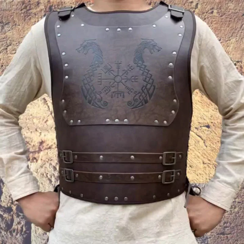 

Nordic style Viking Half Body Leather Armour Vintage Embossed COSPLAY Stage Props European Clothing Body Protection Armor Vest