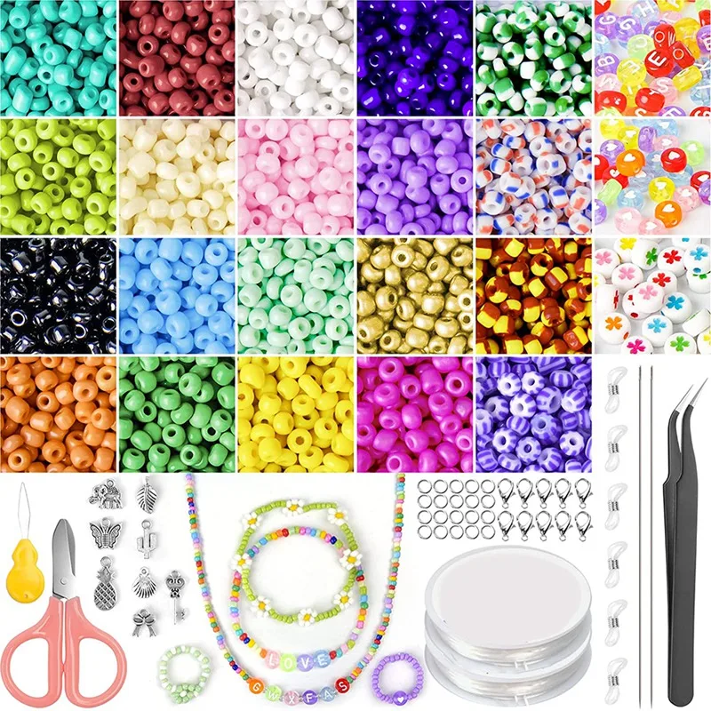 

10000Pc 3mm 20 Colors Glass Seed Beads and 360Pc Colorful Letter Beads,Beads for DIY Bracelets Necklace Ring Making Kits