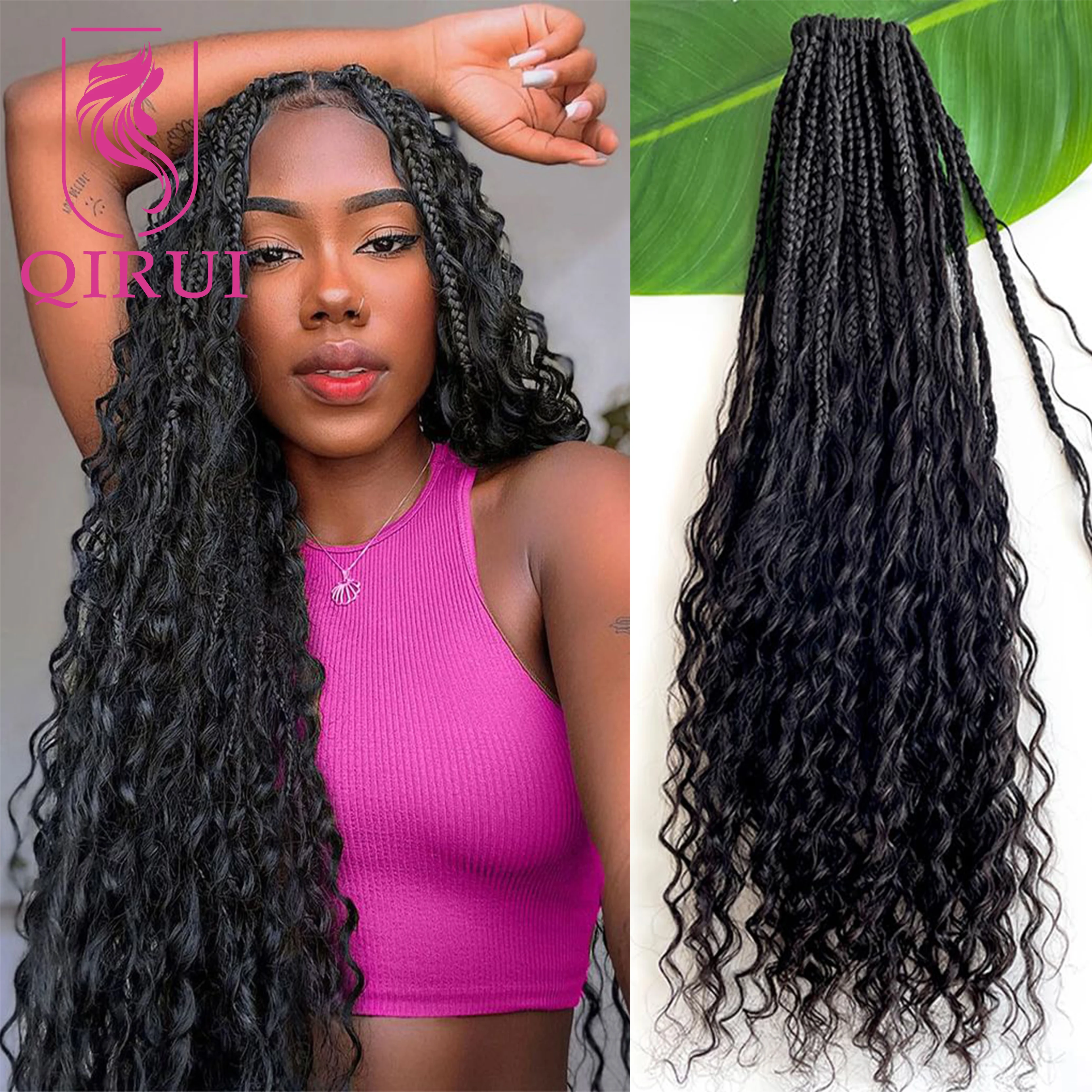 Вязаные крючком косички в стиле бохо с кудрями из натуральных волос