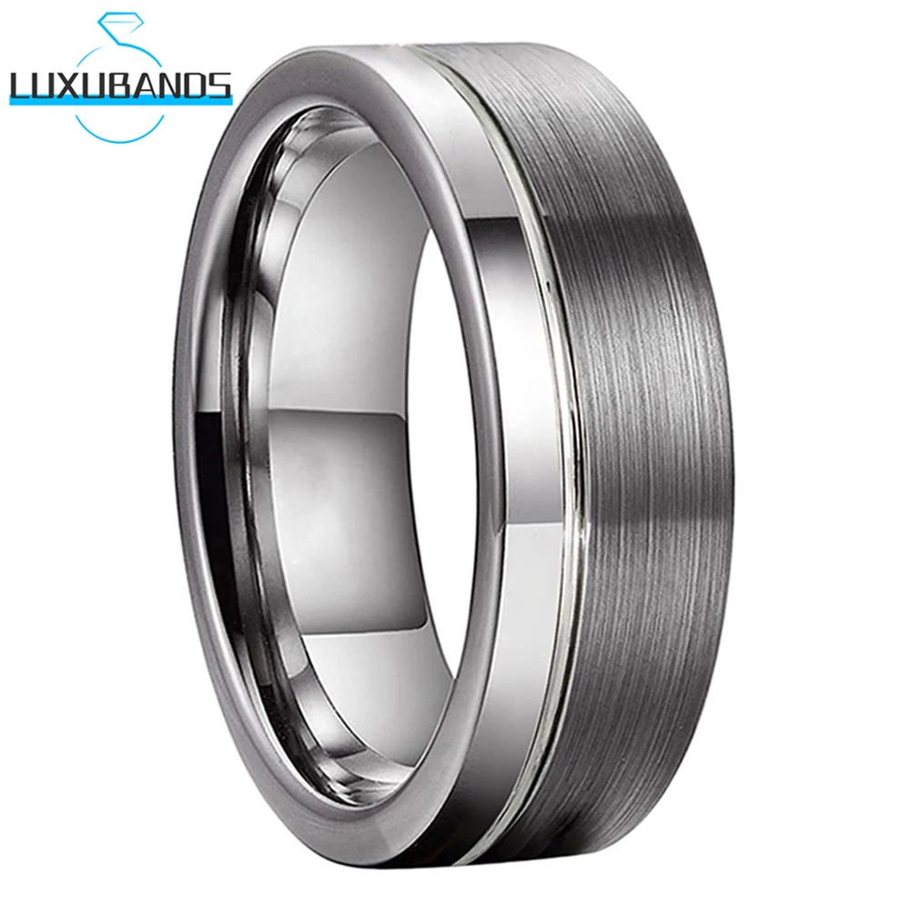 

8mm 6mm Tungsten Carbide Wedding Band For Men Wemen Offset Lines Polished Engagement Ring Brushed Finish Fashion Comfort Fit