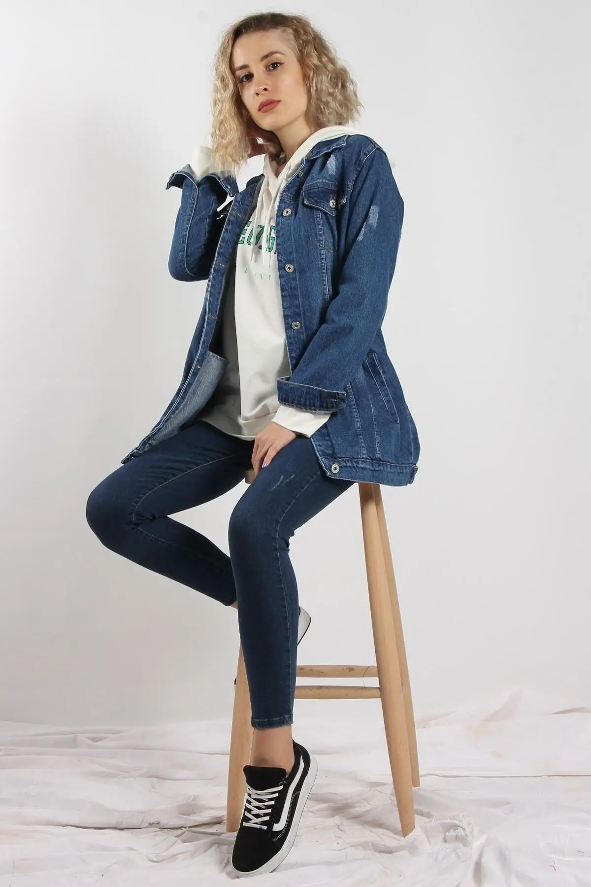 

Women's Fashion Denim Jacket Coat 5009 Double Jeans Jacket Pocket With Cover