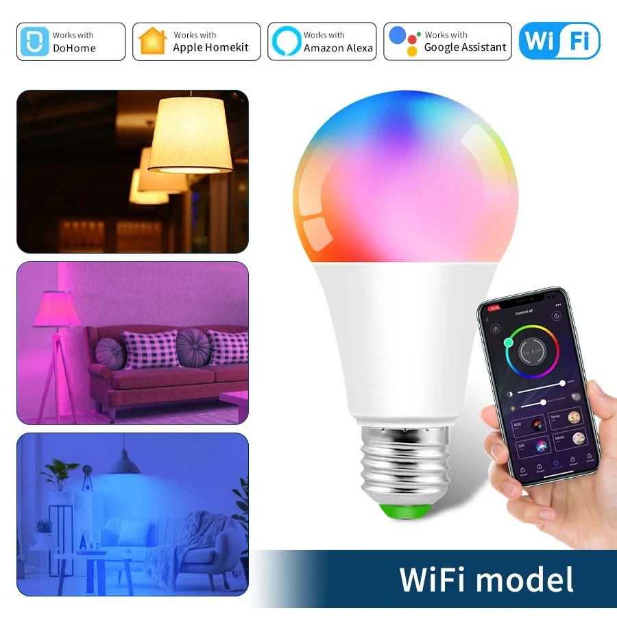 

Dohome Wi-Fi Bluetooth умная светодиодная лампа E27 RGB