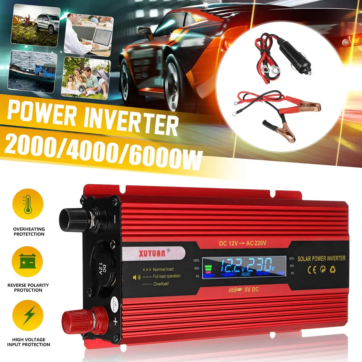 

Pure Sine Wave Inverter DC 12v/24v To AC 110V/220V 2000W 4000W 6000W Voltage Transformer Power Converter With LED Display