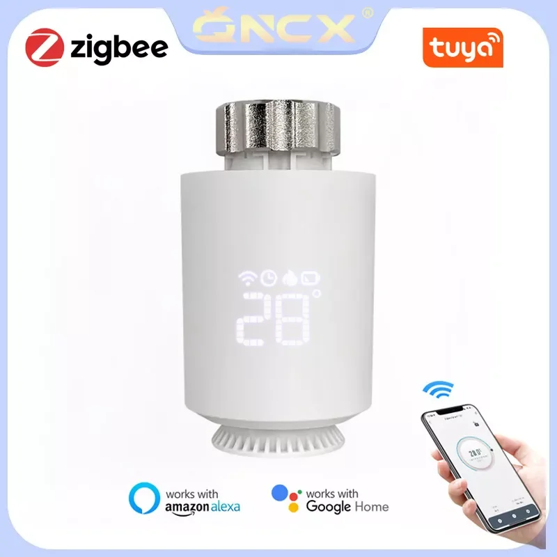 

QNCX Radiator Actuator Thermostat ZigBee Smart TRV Thermostatic Valve Temperature Controller Support Alexa Home