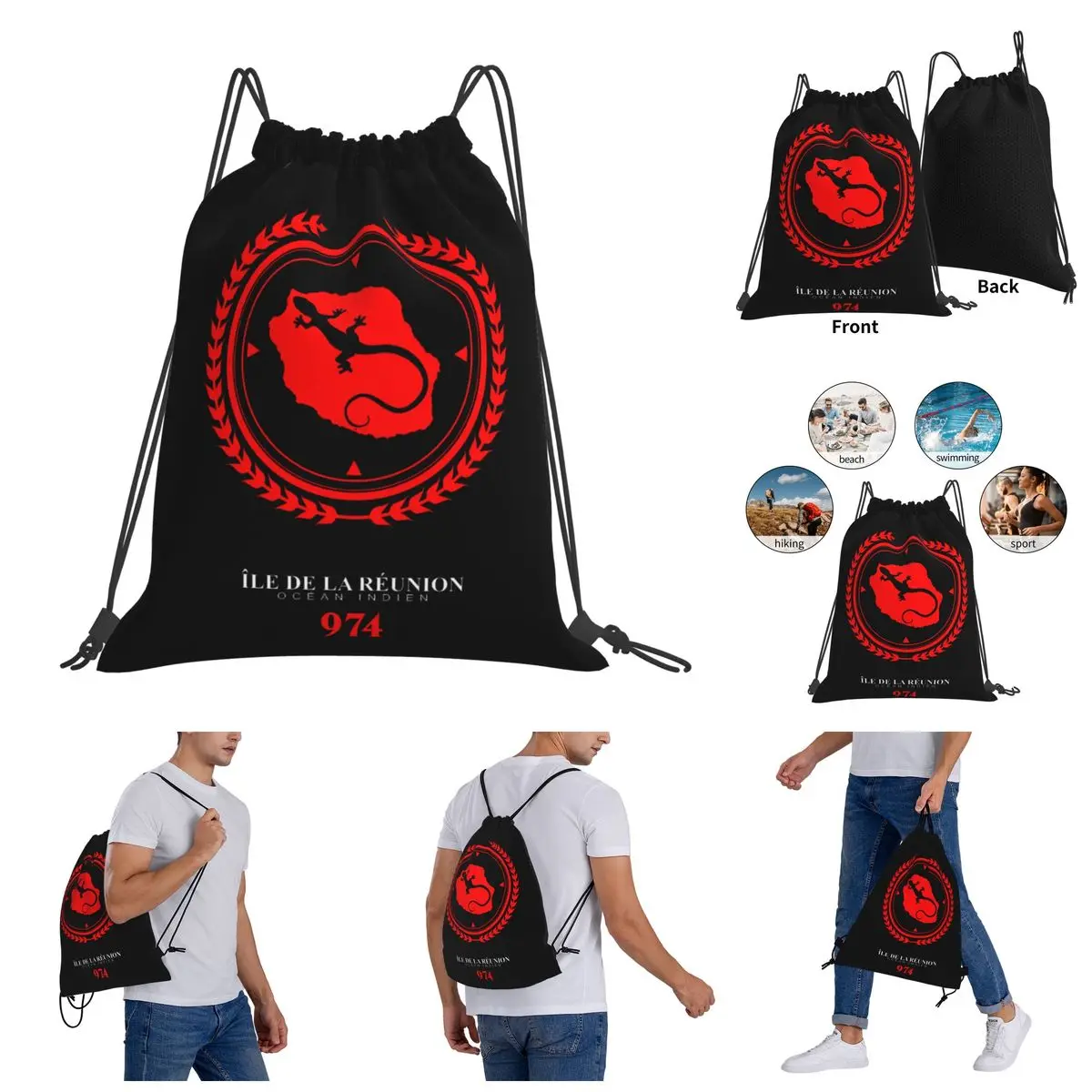 

Ile De La Reunion 974 R&Bby Drawstring Bags Gym Bag Funny Backpack Humor Graphic Blanket roll