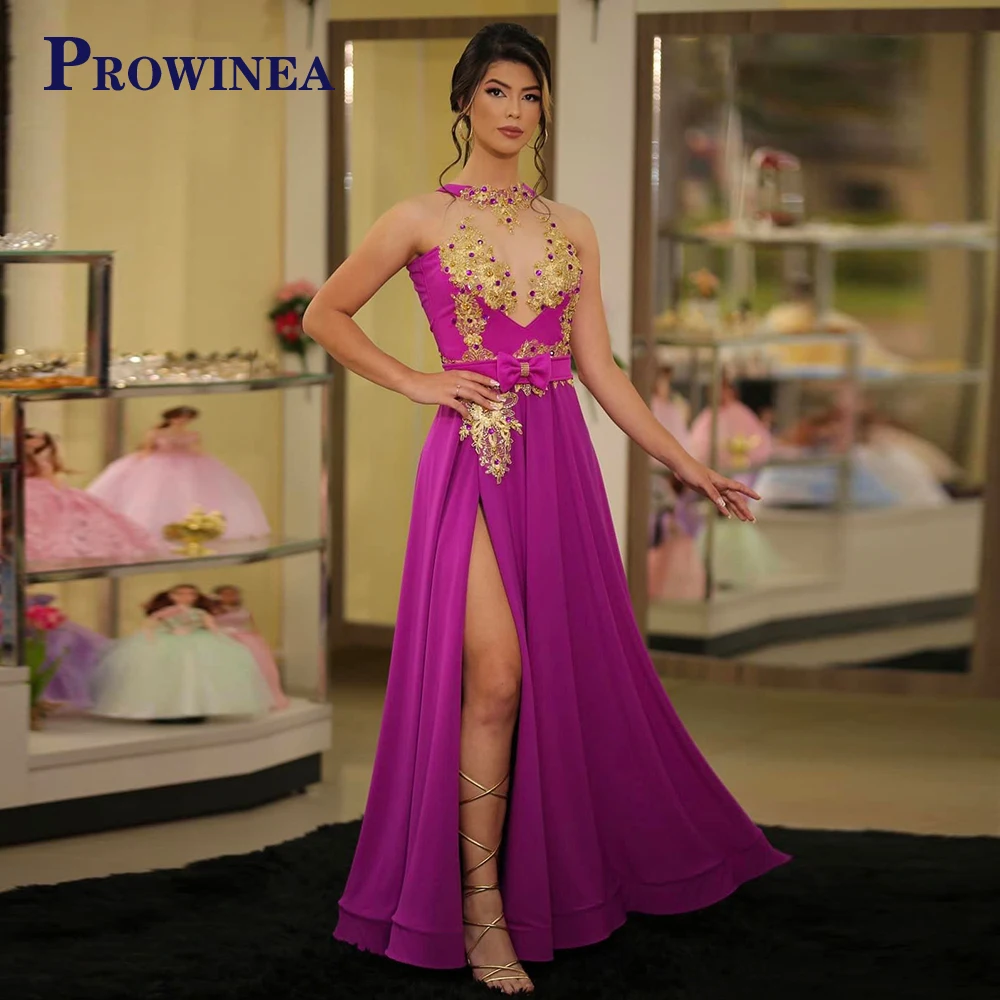 

Prowinea Exquisite Bow Beading V-Neck Crystal Slit Tank Appliques Prom Evening Dress Satin Abendkleider Pleat Made to Order