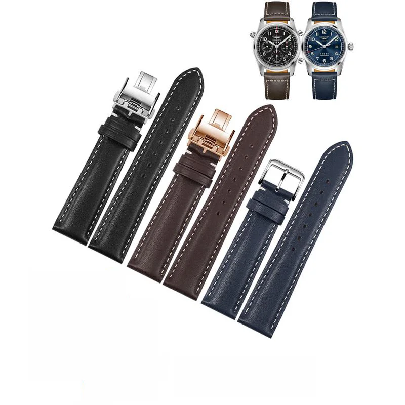 

Ремешок YOPO из натуральной кожи для мужчин и женщин, аксессуары для Longines IWC Tissot Rossini, голубой кожаный браслет с пряжкой-бабочкой