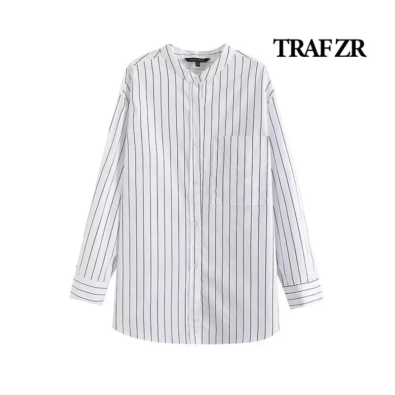 TRAF ZR полосатые блузки для женщин Harajuku модный летний топ белые топы Y2K рубашка с