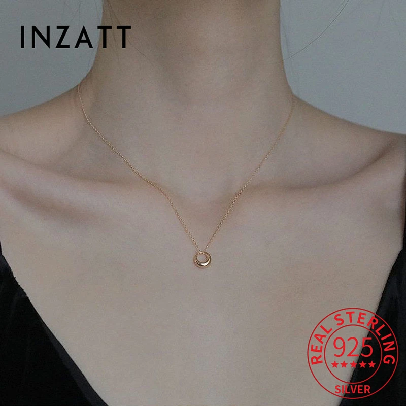 

INZATT Real 925 Sterling Silver 14K Gold Plated Hollow Round Pendant Choker Necklace For Women Classic Minimalist Fine Jewelry