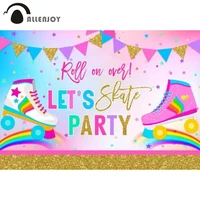 allenjoy pink lets skate birthday party background disco vintage 80 90s roller gold rainbow neon glow photophone backdrop
