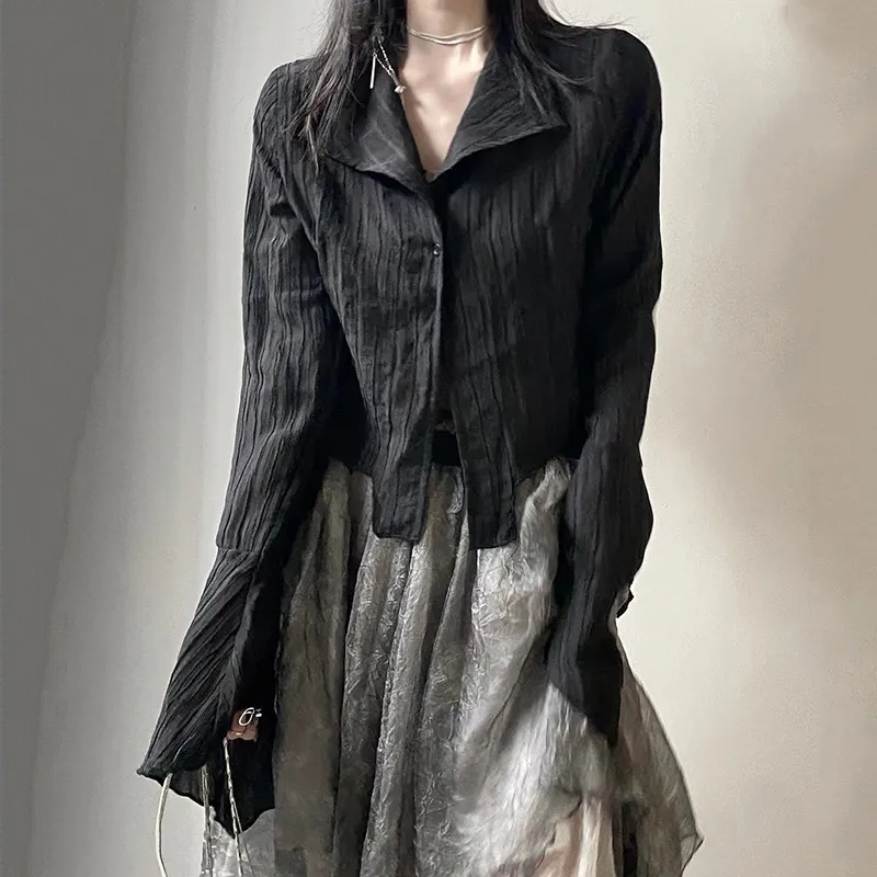 N GIRLS  Gothic Black Shirt Yamamoto  Dark Aesthetic Blouse Women Irregular  Emo Alt  Grunge Tops Y2k
