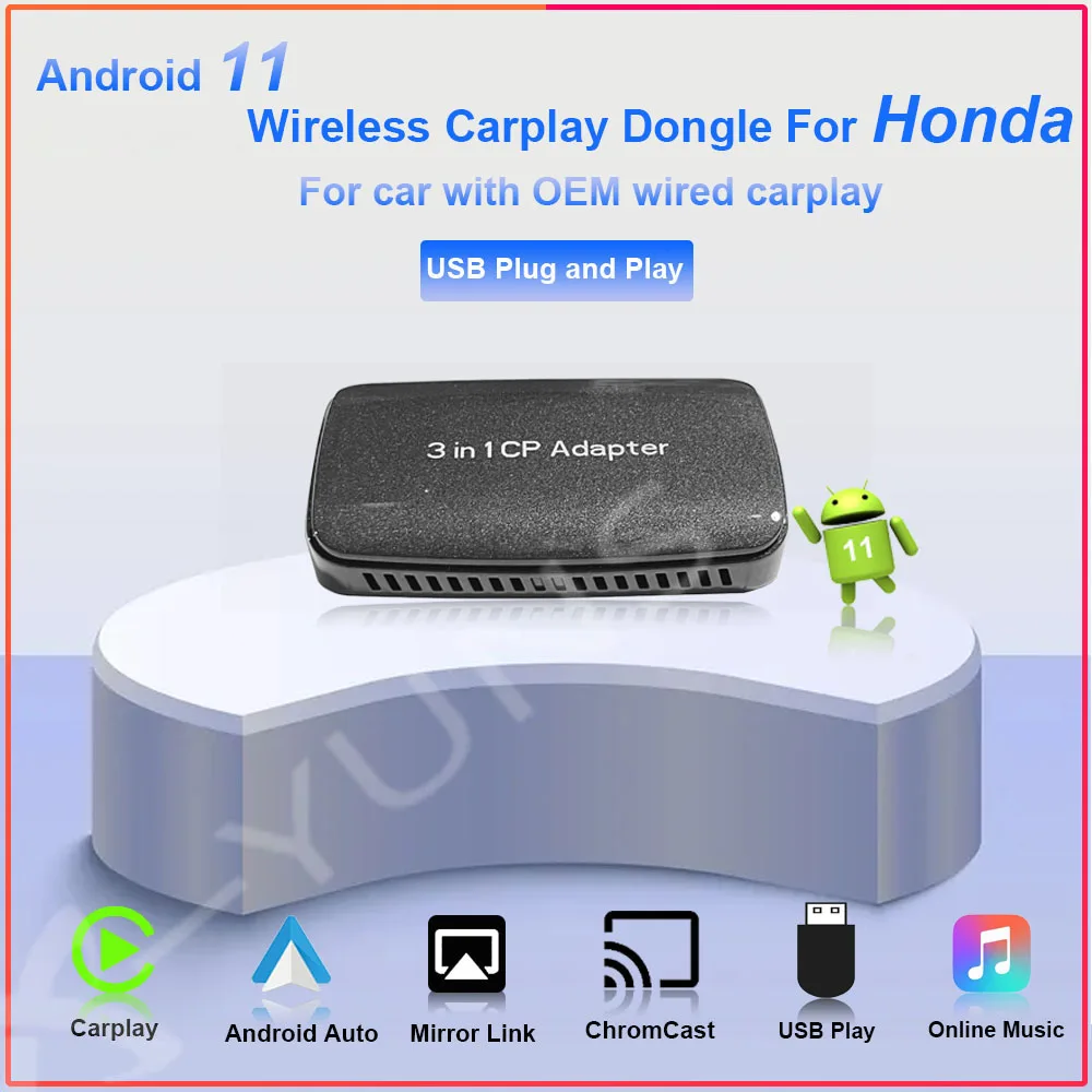 Беспроводной адаптер Carplay, Автомобильный ключ Android 11, автомобильный игровой адаптер Mirrorlink для Honda Accord Civic Ridgeline CR-V Pilot Odyssey