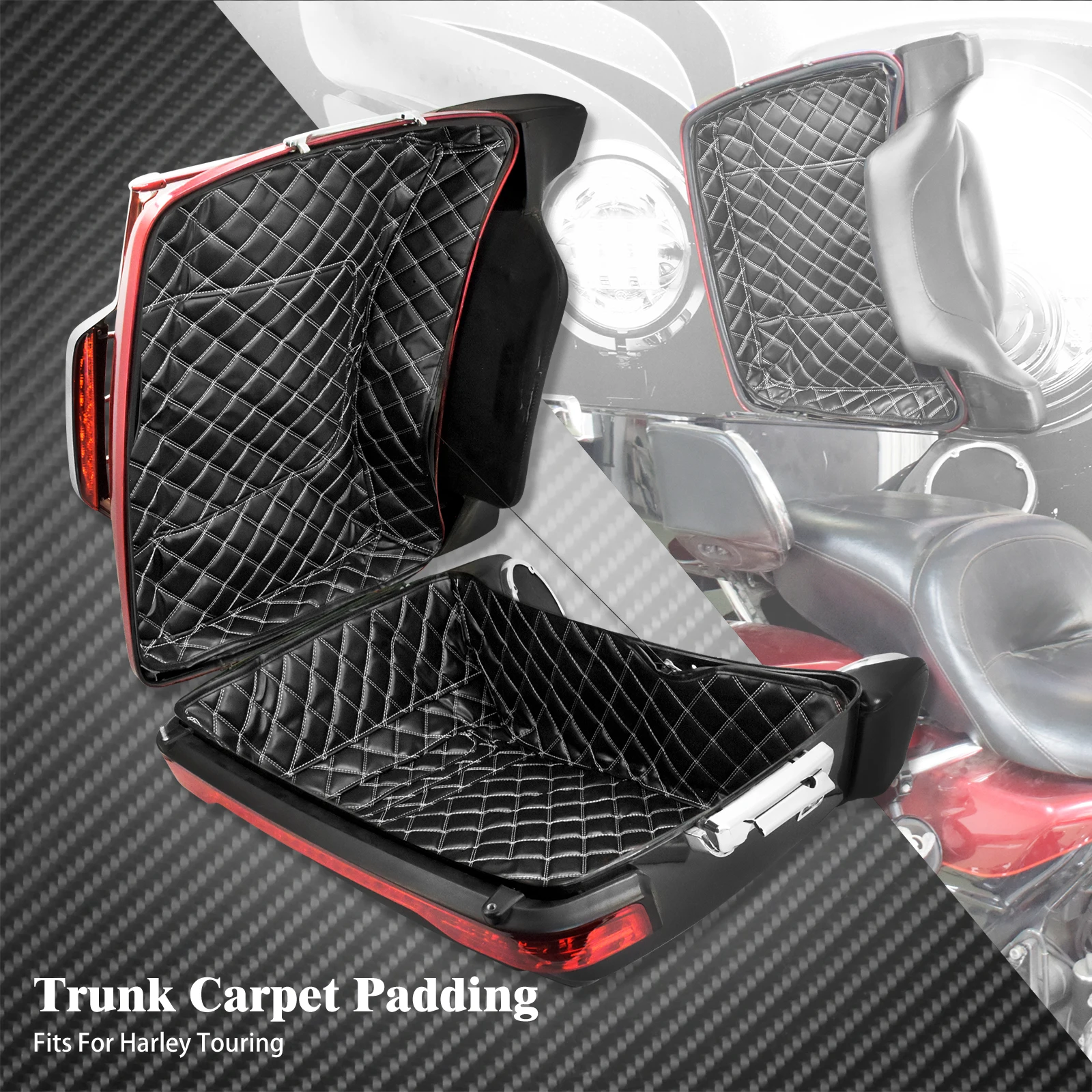 Motorcycle Black Chopped Pack Trunk Carpet Liner Leather For Harley Touring CVO Limited Road King Electra Street Glide 2014-2022 enlarge