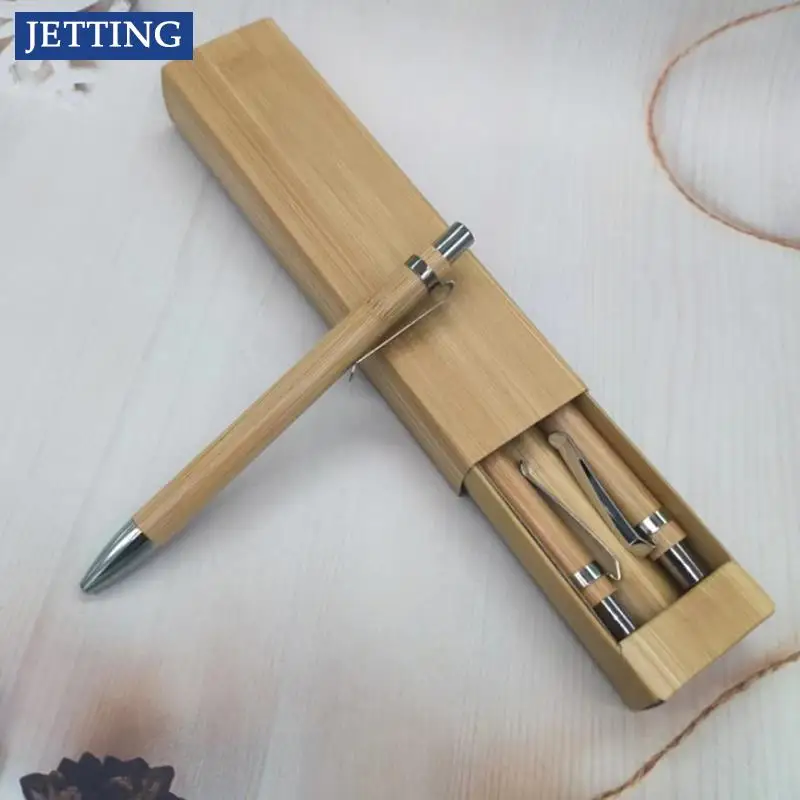4Pcs Set Bamboo Wood Ballpoint Pen 1.0mm Bullet Tip Blue Black Ink Signature Ball Pen Office School Wrting Stationery