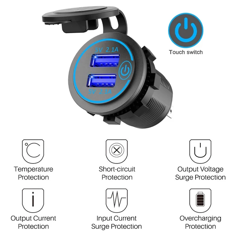 2 1a dual usb car charger with touch switch aperture dual usb ports car fast charger adapter waterproof for car motorcycle free global shipping