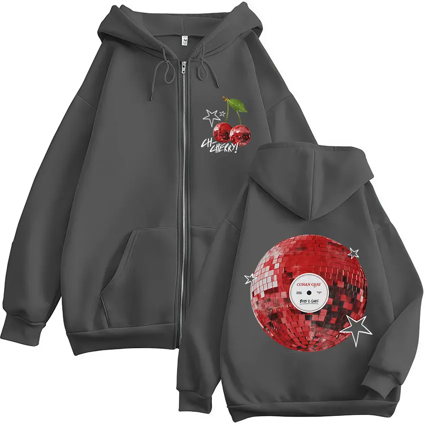 Фото Conan Gray Cherryi Tour 2025 Zipper Hoodie Men Women Casual Harajuku Coats Jacket Sweatshirt Retro Oversized Fleece Zip Up Hoody №4