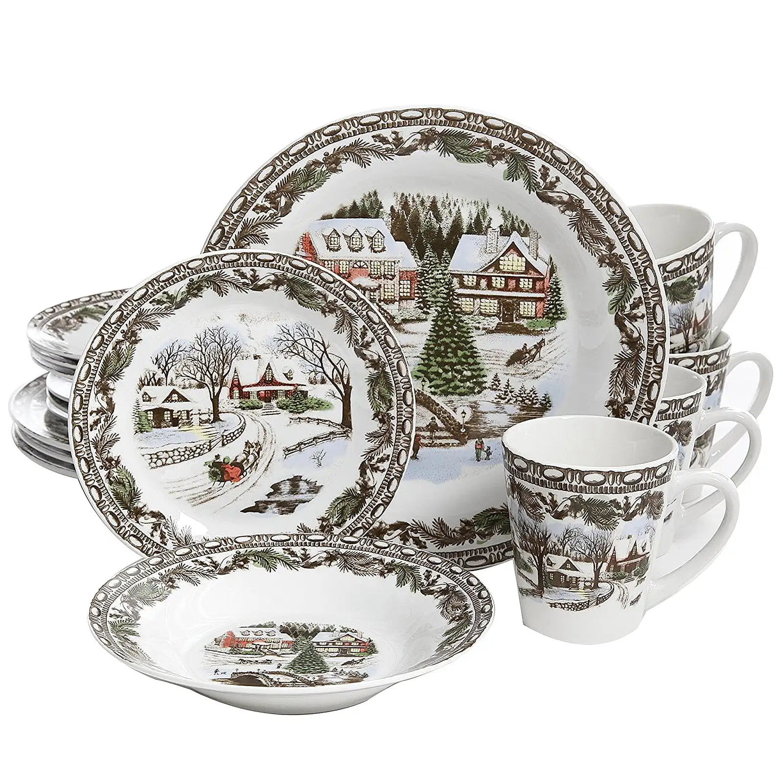 

Christmas Toile 16 Piece Ceramic Dinnerware Set