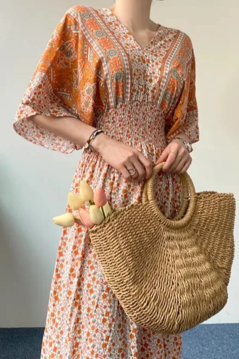 

Шикарное летнее винтажное платье Korobov, новинка, тонкое темпераментное платье в национальном стиле, платья средней длины с V-образным вырезом для женщин 2023, платья