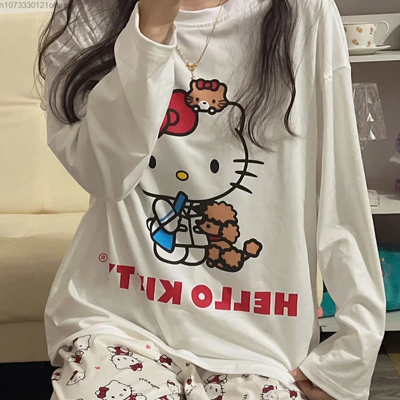 Kawaii Sanrio Hello Kitty пижамы Pochacco аниме мультфильм студенты осень зима полиэстер с