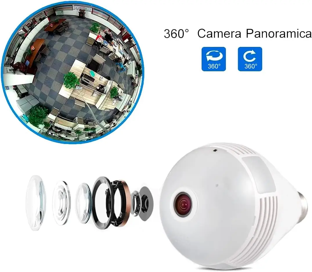 

2023 new Lâmpada LED Câmera Panorâmica Para Monitoramento de Casa Escritório Interna e Externa Bivolt Iluminação 3W 1080P