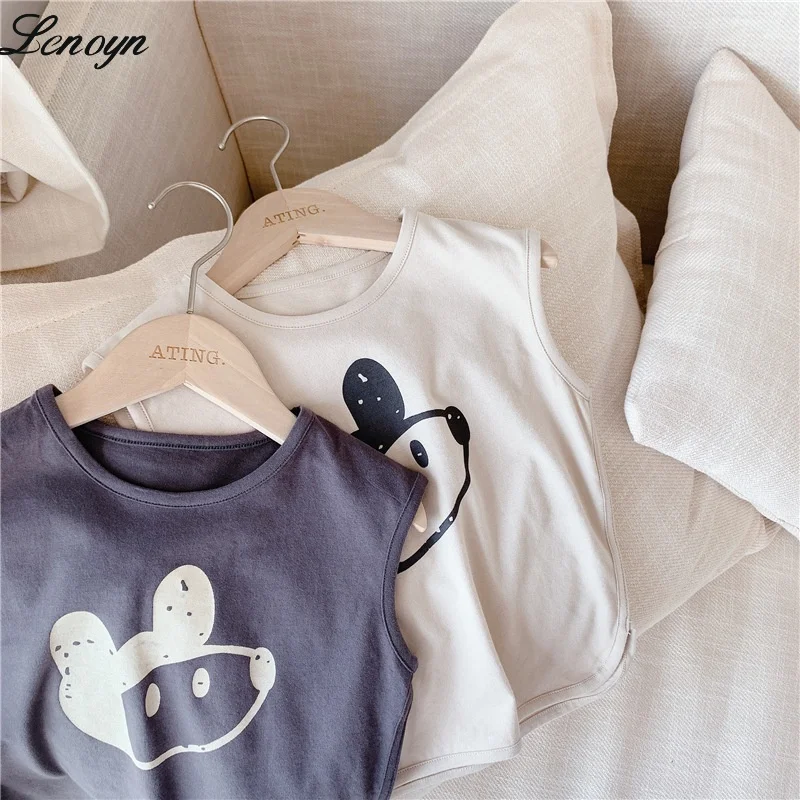 

Lenoyn 2023 Summer New Pure Cotton Boys and Girls' Tank Top Sleeveless Baby T-shirt Children's Cartoon Top Tank Top Round Neck