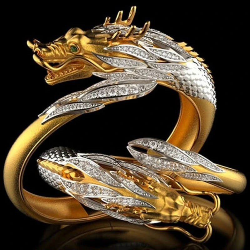 

Men's Ring Unique Design Gold Color Luxury Dragon Ring Fashion Jewelry Wedding Engagement Ring Party Accessories Gift