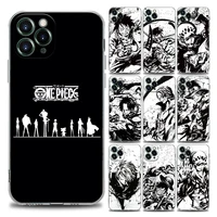 one piece black white luffy anime clear phone case for iphone 11 12 13 pro max 7 8 se xr xs max 5 5s 6 6s plus soft silicon