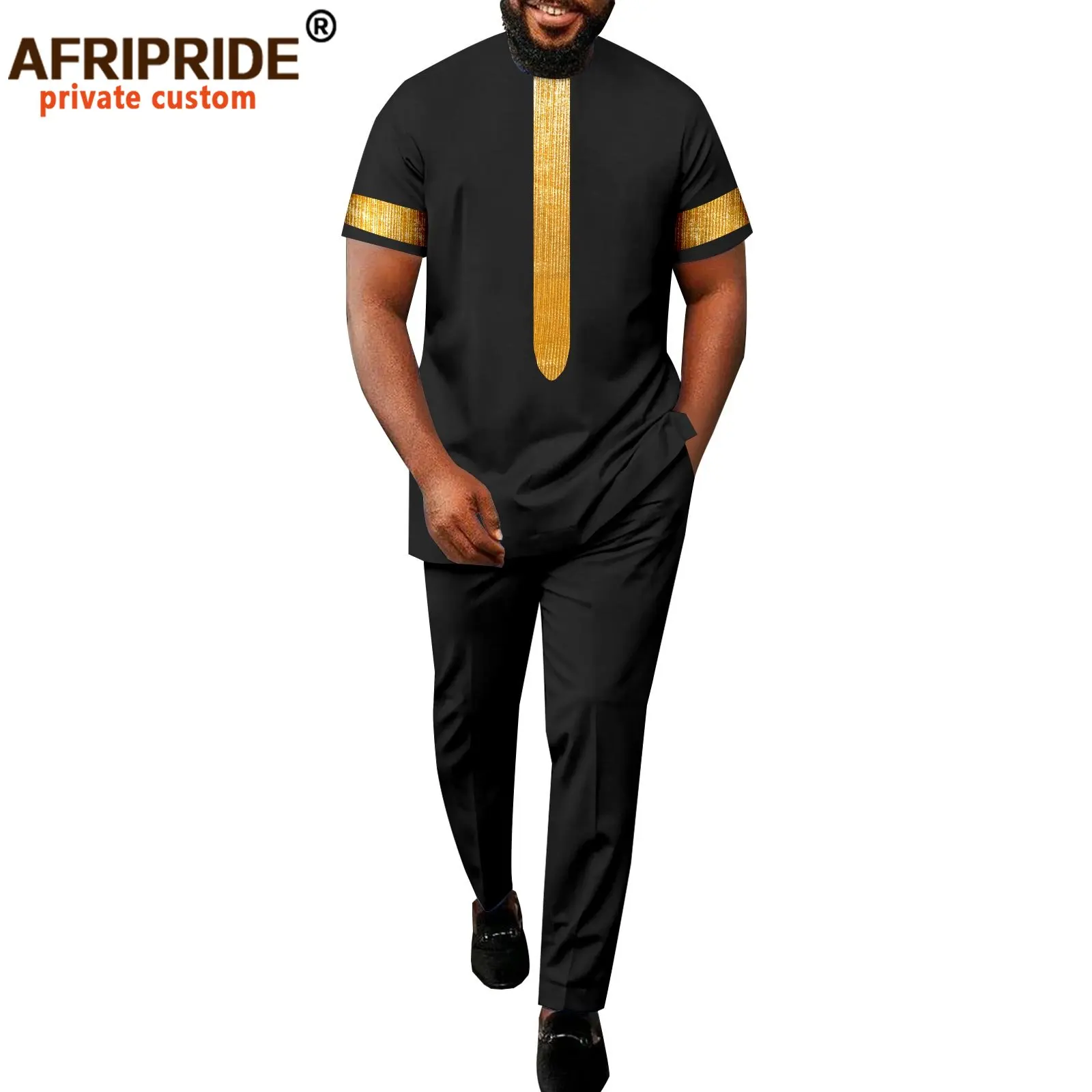 African Suits for Men Embroidery Short Sleeve Shirts and Pants 2 Piece Set Plus Size Casual Tracksuit Dashiki Attire A2216134