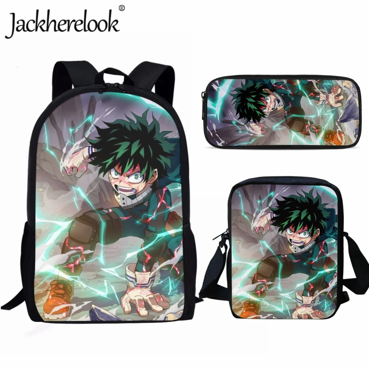 Jackherelook Kids School Bags My Hero Academia Pattern Boys Fashion Trend School Backpack Set of 3 Teen Casual Travel Knapsack