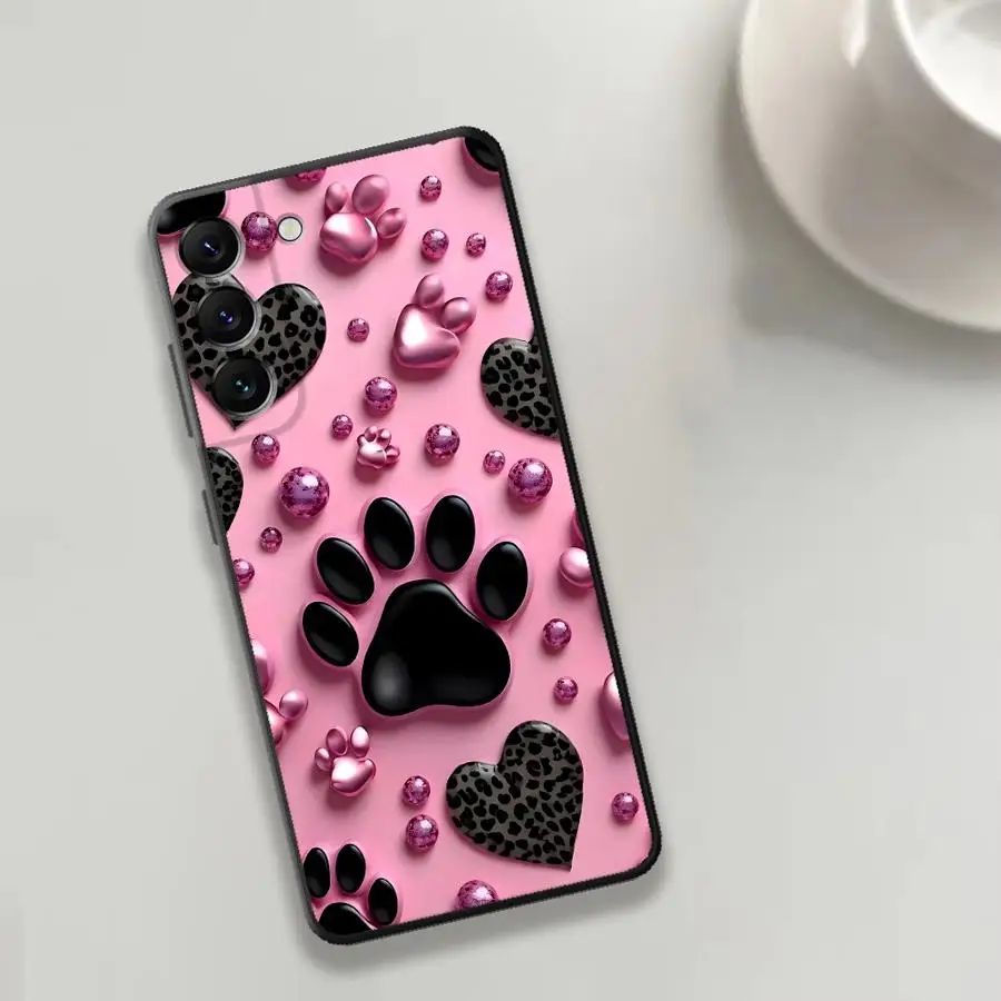 Фото Розовый чехол для телефона с принтом лапок животных для Samsung Galaxy A73 A51 A25 A16 A57 A15 A37 A06 A05 A23 A41 A36 A70 A50 A53 A12 №5