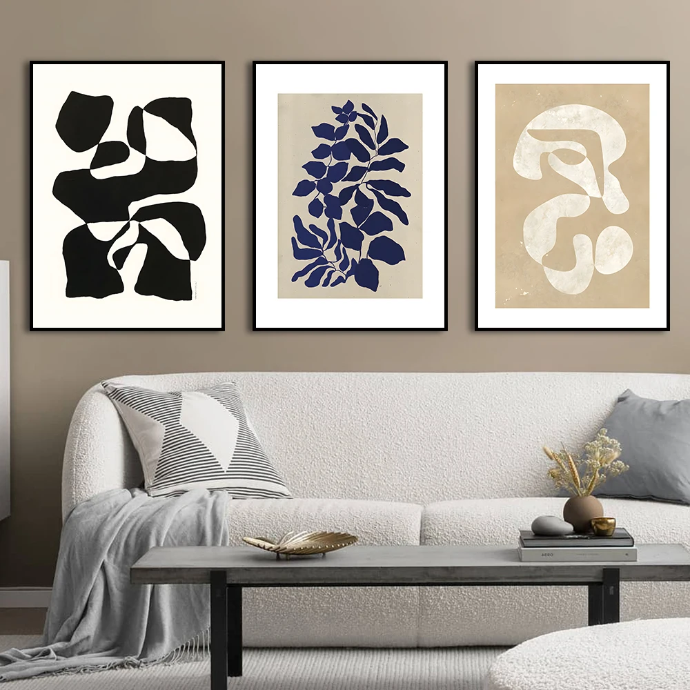 Художественный плакат Геометрическая линия лист в нордическом стиле черно-белые