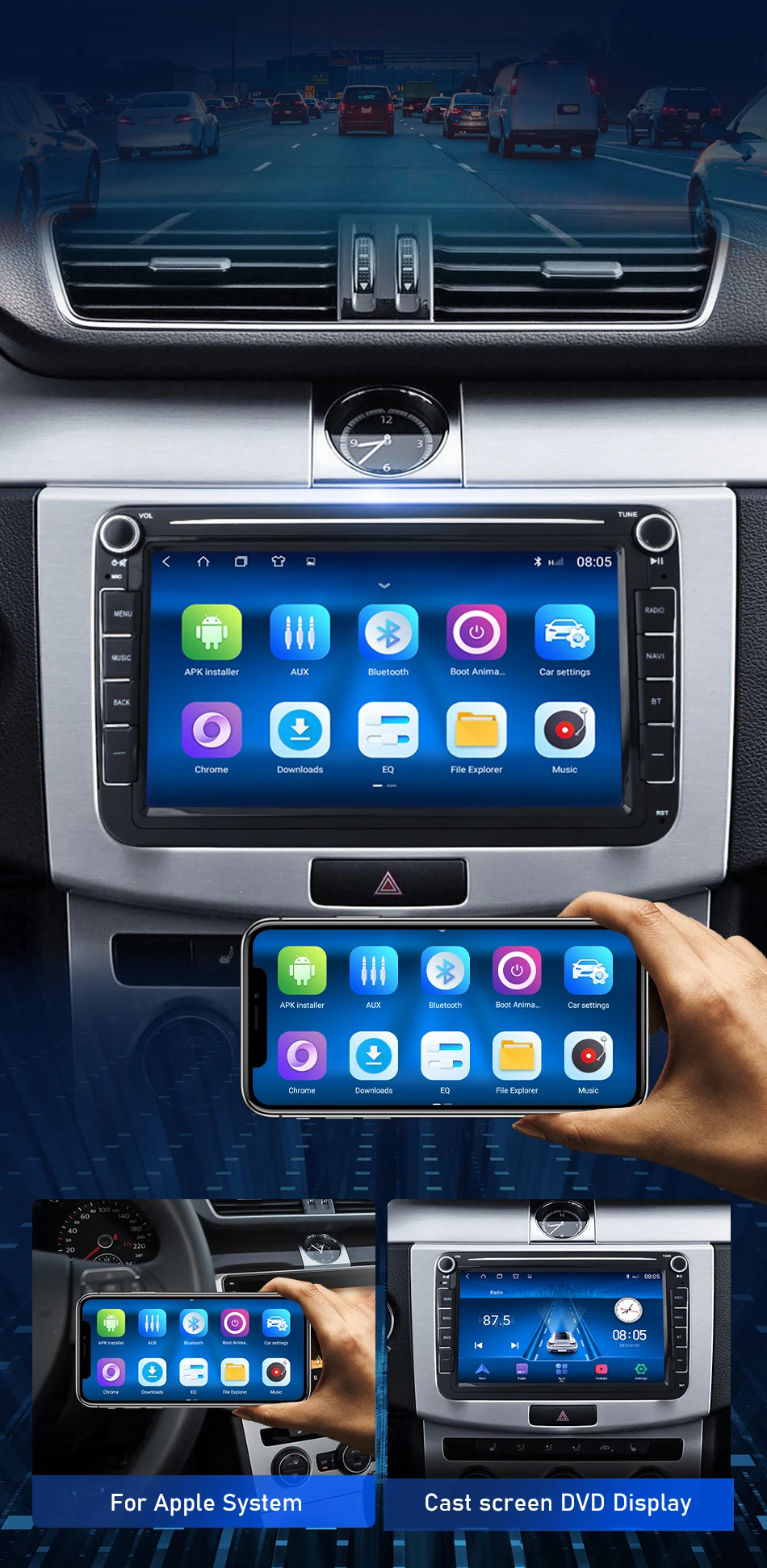 for volkswagen vw skoda octavia passat cc tiguan touran golf android car stereo radio 2din carplay auto head unit video speakers free global shipping