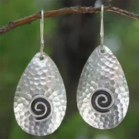 big water drop metal carved spiral earrings tribal jewelry silver color uneven surface hook hanging earrings pendientes mujer