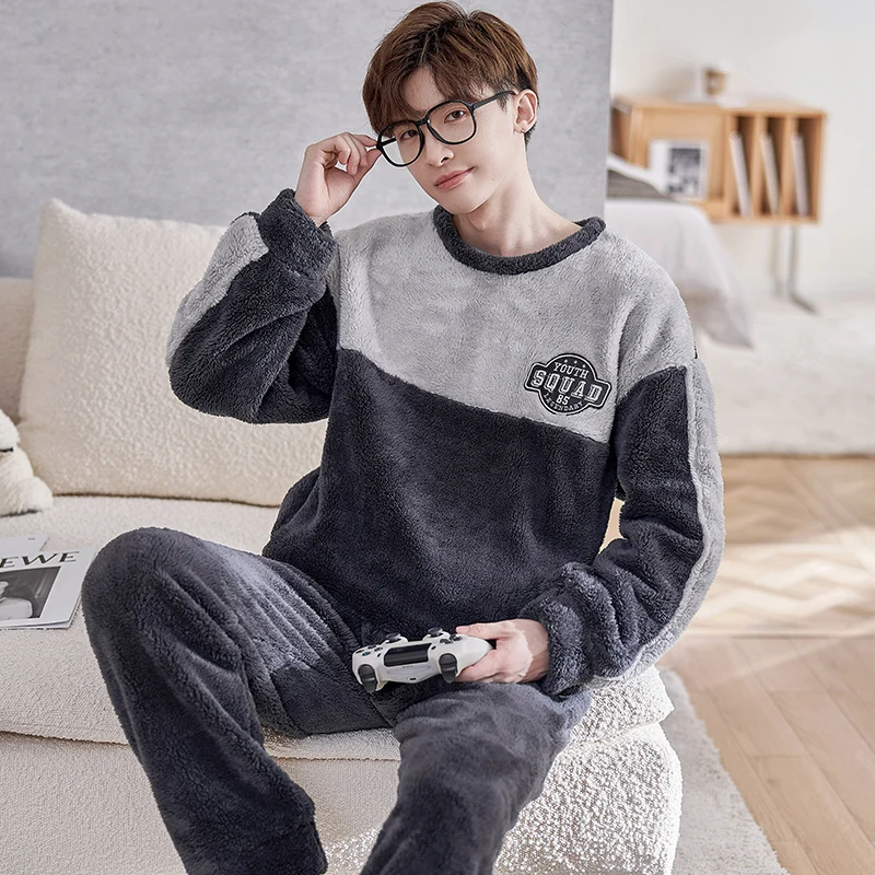 FUNISHI Winter Pajamas Men's pijama Cartoon Loose Version Pajama Set Plus Size 4XL Inspissate Flannel Pullover Sleepwear